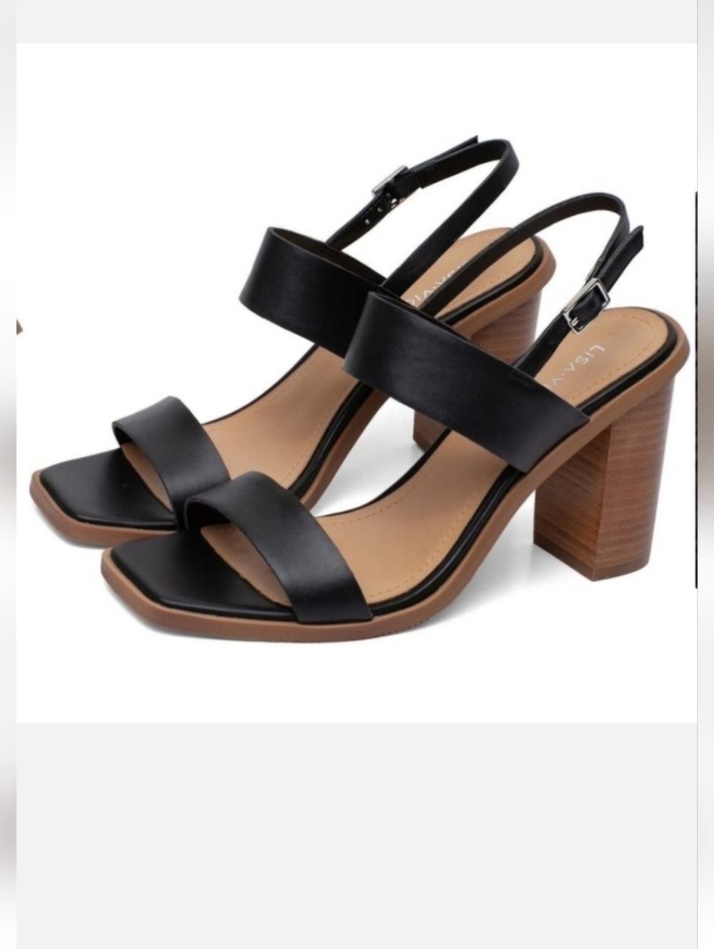 Lisa Vicky Oasis Slingback Stacked Chunky Heel Sandal Black Leather NIB Size 7